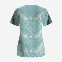 Light Turquoise Mermaid Puakenikeni Maile Lei Scrub Top