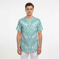 Light Turquoise Mermaid Puakenikeni Maile Lei Scrub Top