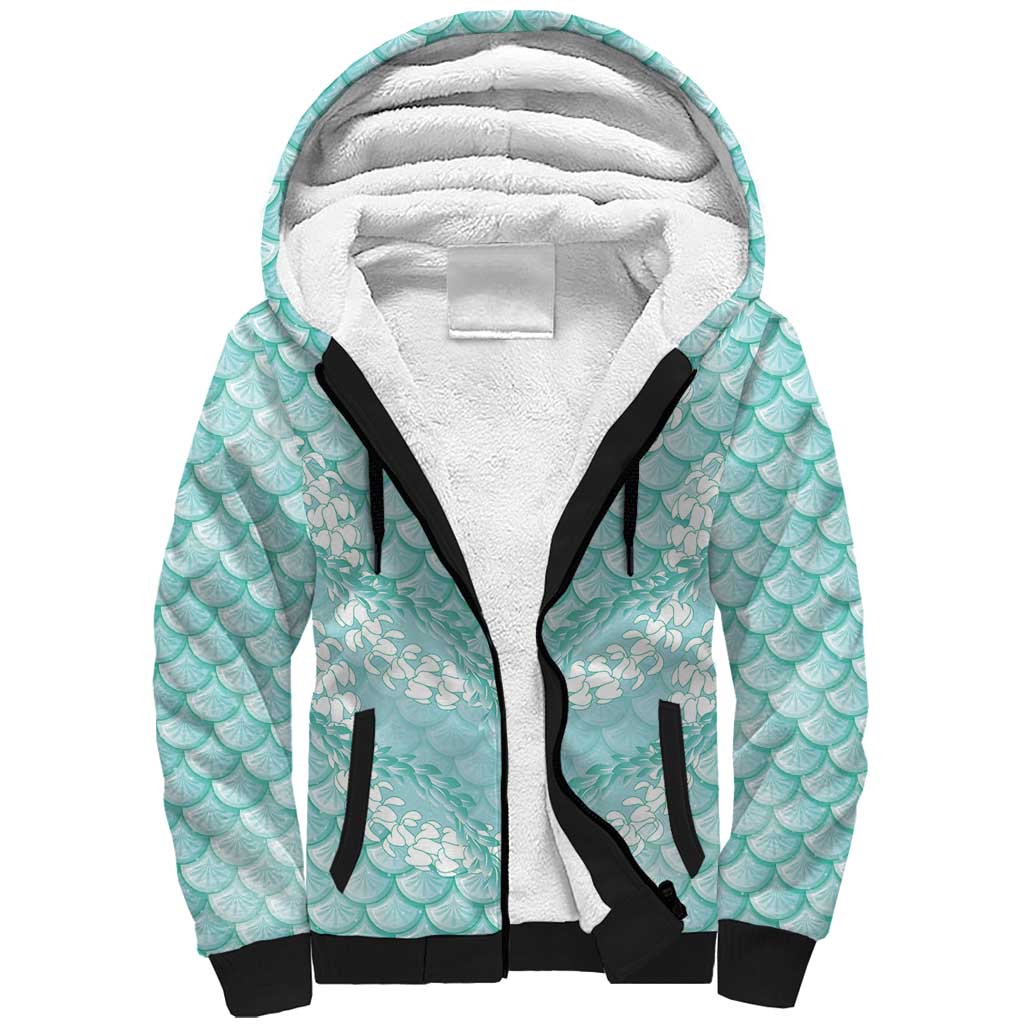 Light Turquoise Mermaid Puakenikeni Maile Lei Sherpa Hoodie