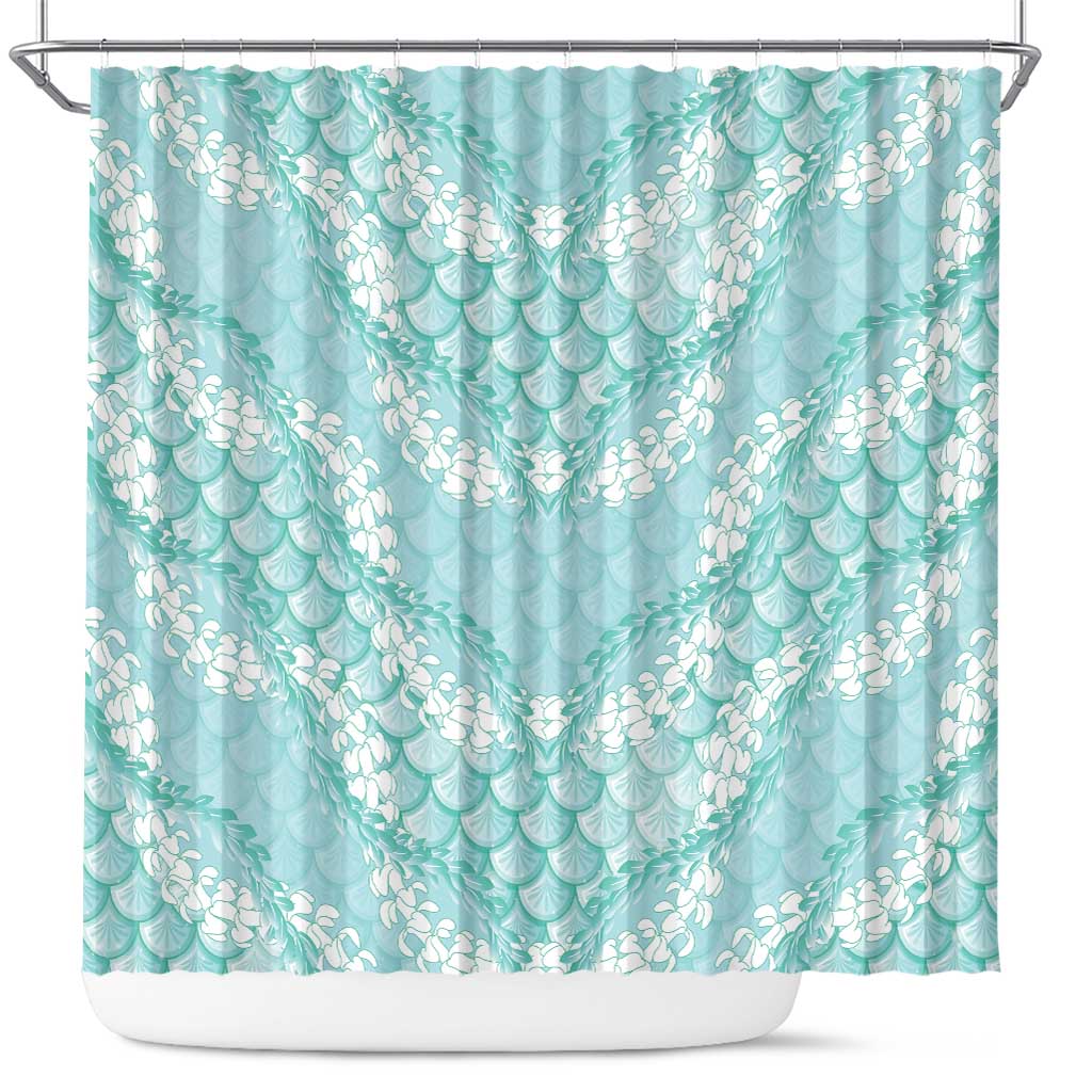 Light Turquoise Mermaid Puakenikeni Maile Lei Shower Curtain