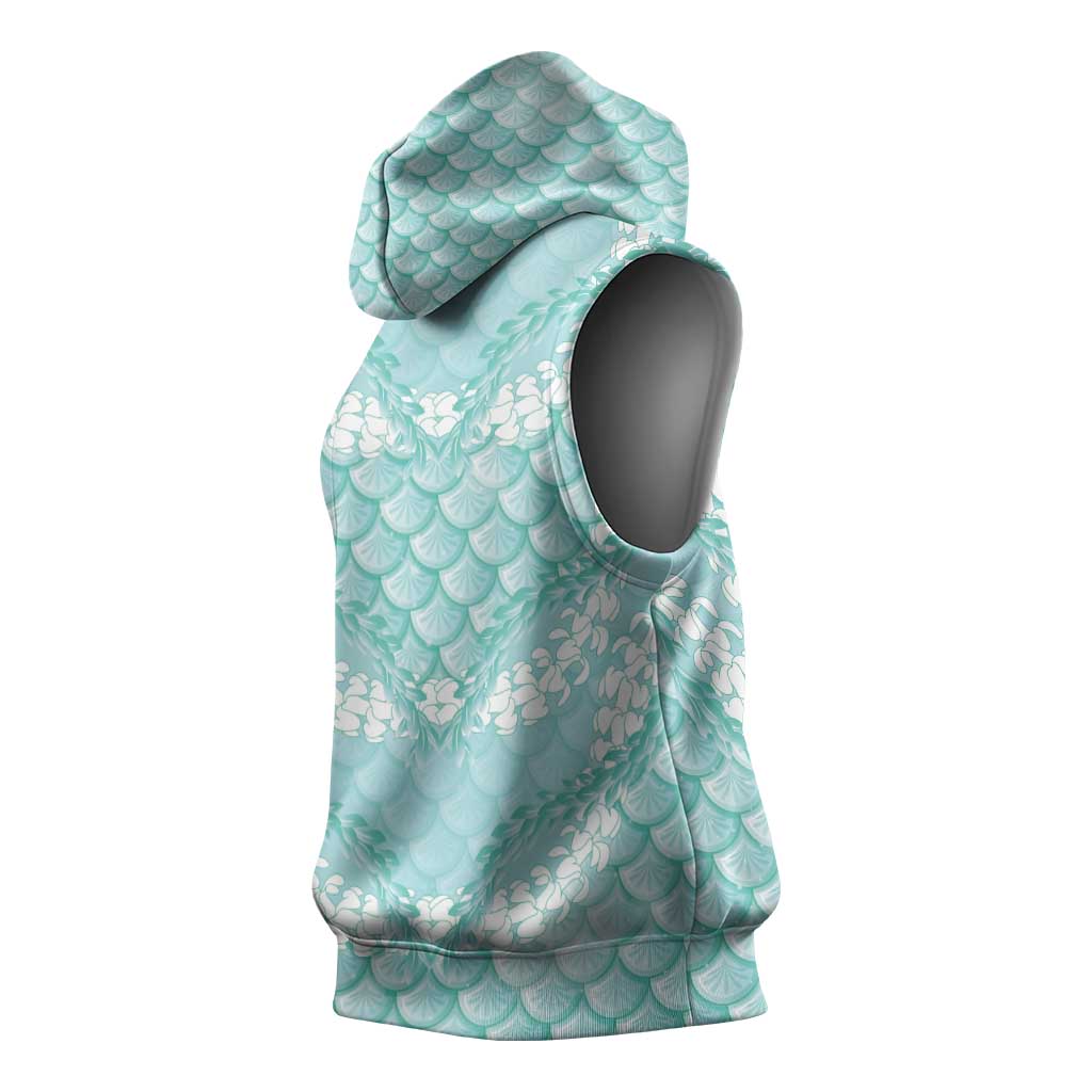 Light Turquoise Mermaid Puakenikeni Maile Lei Sleeveless Hoodie