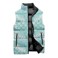 Light Turquoise Mermaid Puakenikeni Maile Lei Sleeveless Puffer Jacket