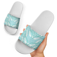 Light Turquoise Mermaid Puakenikeni Maile Lei Slide Sandals