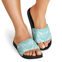 Light Turquoise Mermaid Puakenikeni Maile Lei Slide Sandals