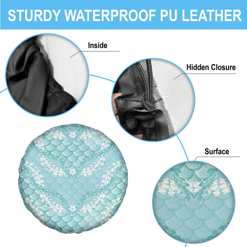 Light Turquoise Mermaid Puakenikeni Maile Lei Spare Tire Cover