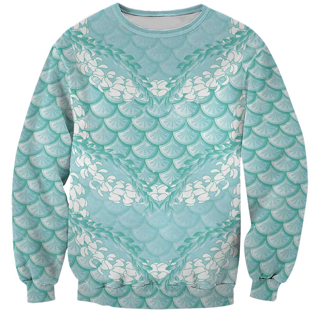 Light Turquoise Mermaid Puakenikeni Maile Lei Sweatshirt