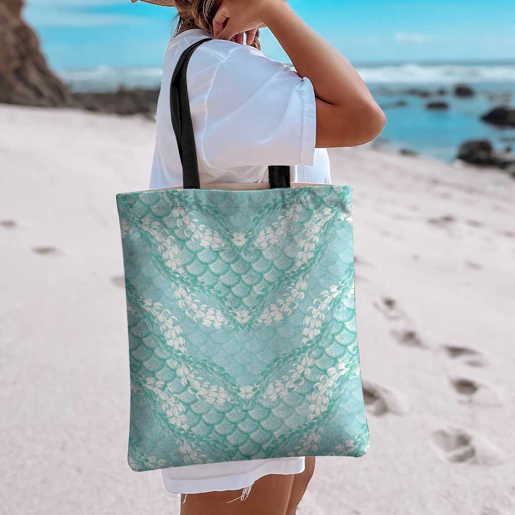 Light Turquoise Mermaid Puakenikeni Maile Lei Tote Bag
