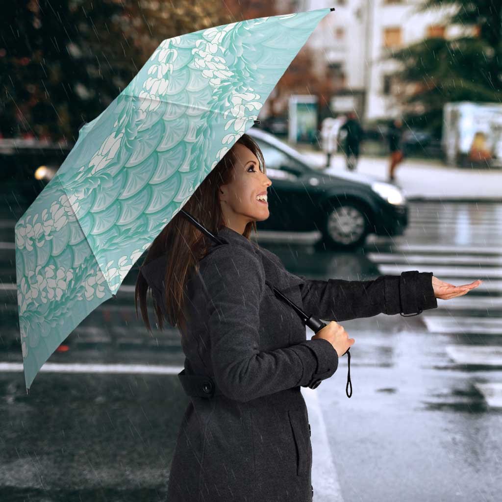 Light Turquoise Mermaid Puakenikeni Maile Lei Umbrella