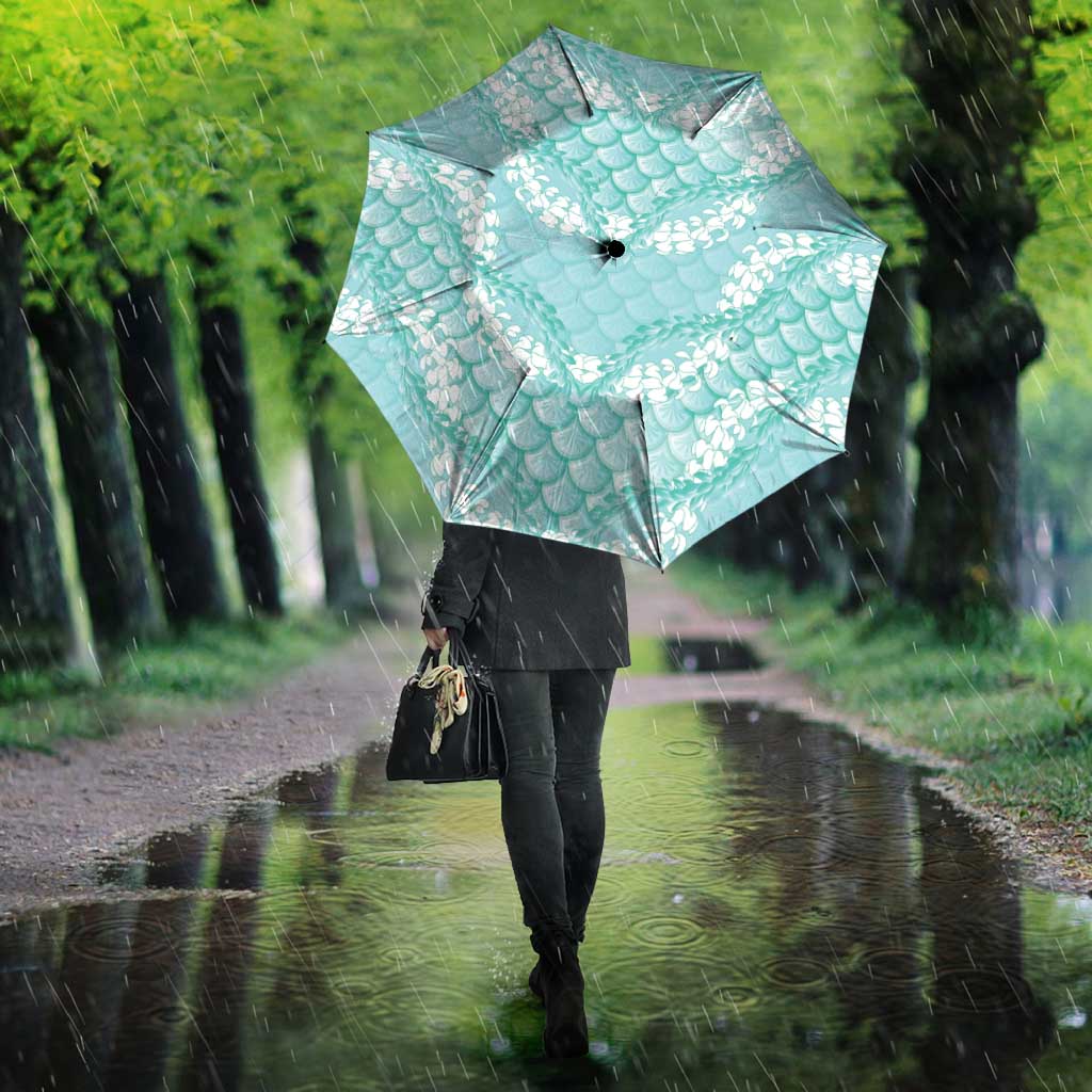 Light Turquoise Mermaid Puakenikeni Maile Lei Umbrella