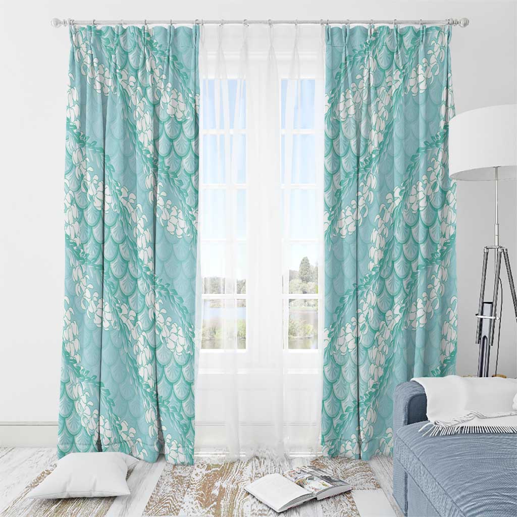 Light Turquoise Mermaid Puakenikeni Maile Lei Window Curtain