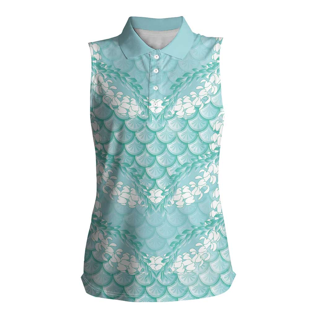 Light Turquoise Mermaid Puakenikeni Maile Lei Women Sleeveless Polo Shirt