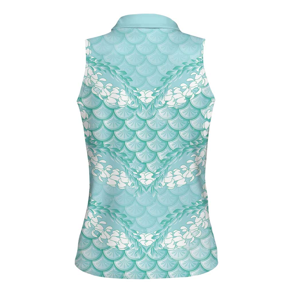 Light Turquoise Mermaid Puakenikeni Maile Lei Women Sleeveless Polo Shirt