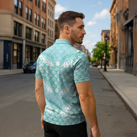 Light Turquoise Mermaid Puakenikeni Maile Lei Zipper Polo Shirt