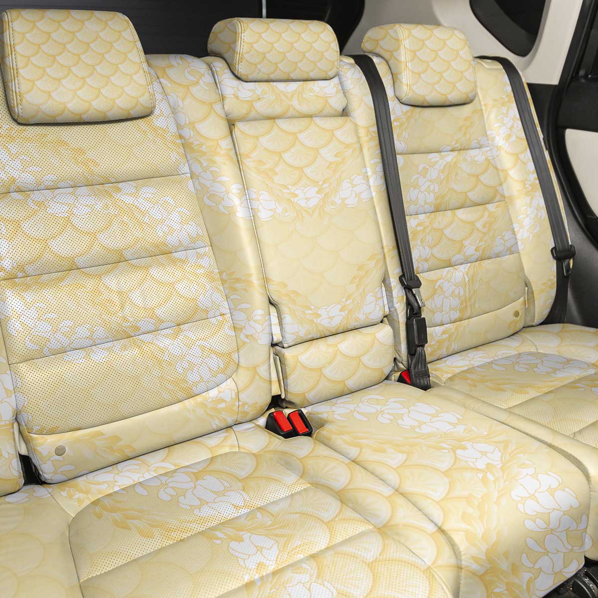 Pastel Yellow Mermaid Puakenikeni Maile Lei Back Car Seat Cover