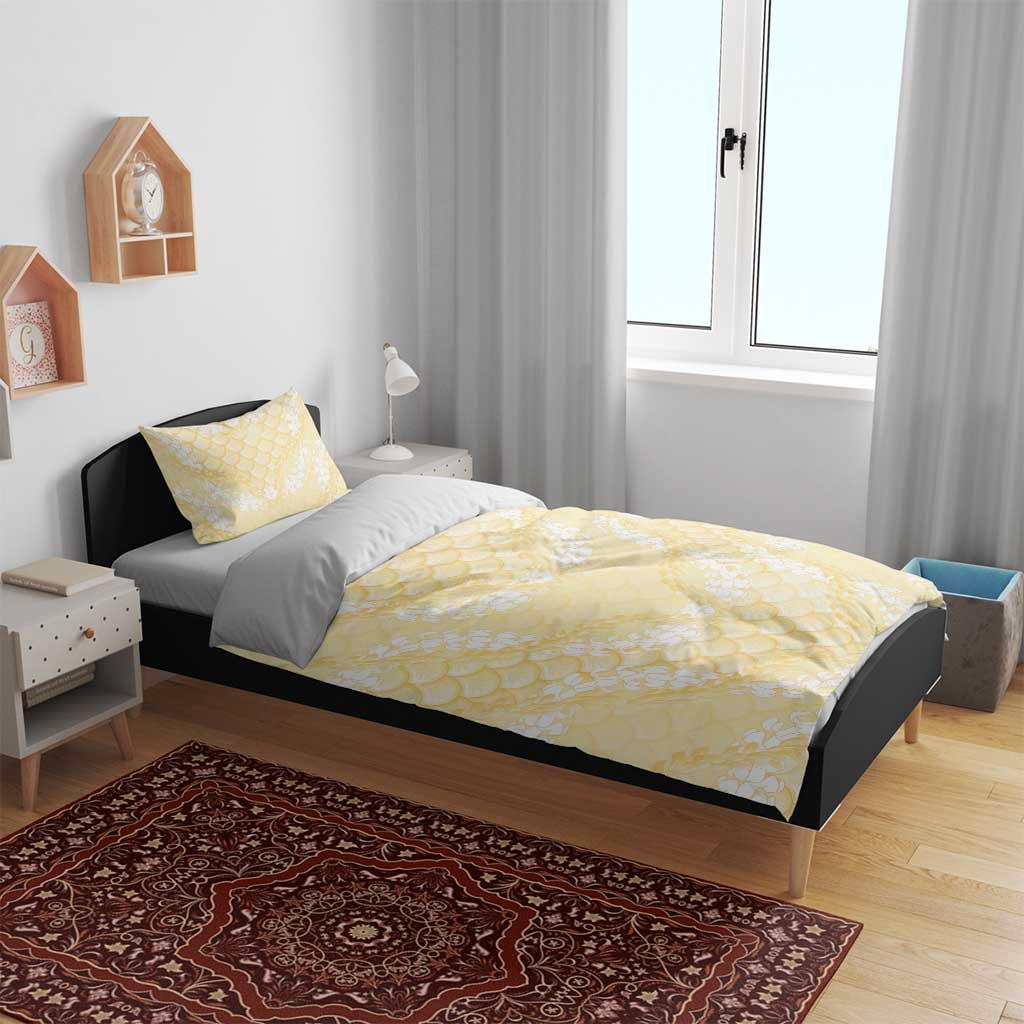 Pastel Yellow Mermaid Puakenikeni Maile Lei Bedding Set