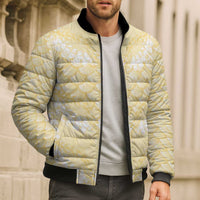 Pastel Yellow Mermaid Puakenikeni Maile Lei Bomber Puffer Jacket