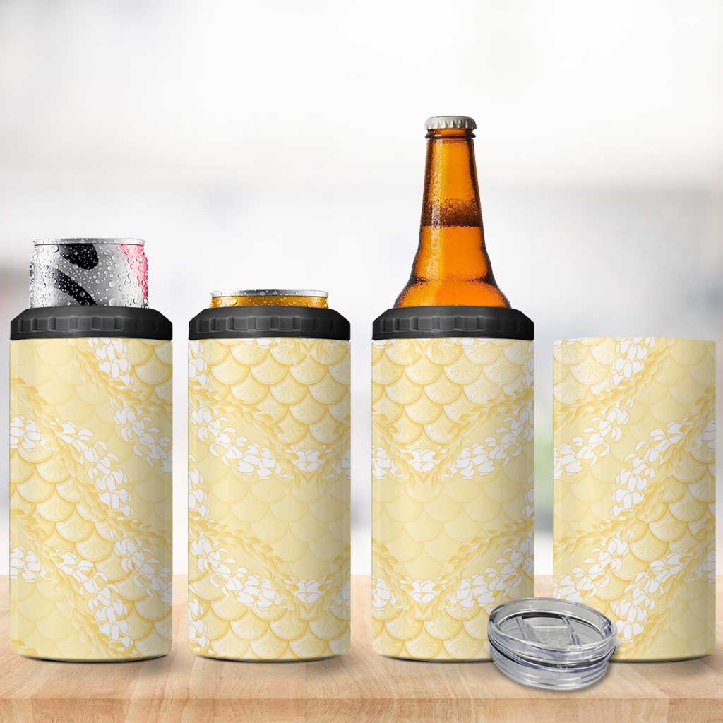 Pastel Yellow Mermaid Puakenikeni Maile Lei 4 in 1 Can Cooler Tumbler