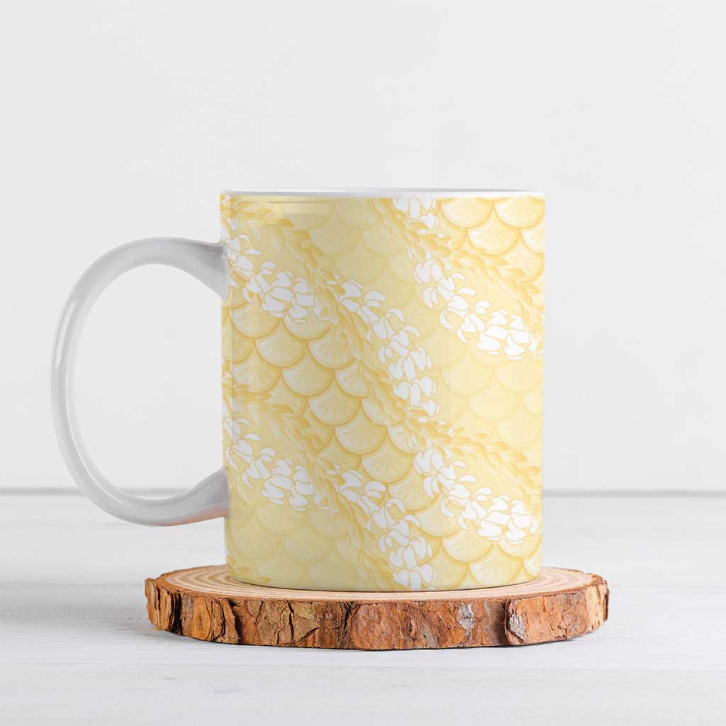 Pastel Yellow Mermaid Puakenikeni Maile Lei Ceramic Mug