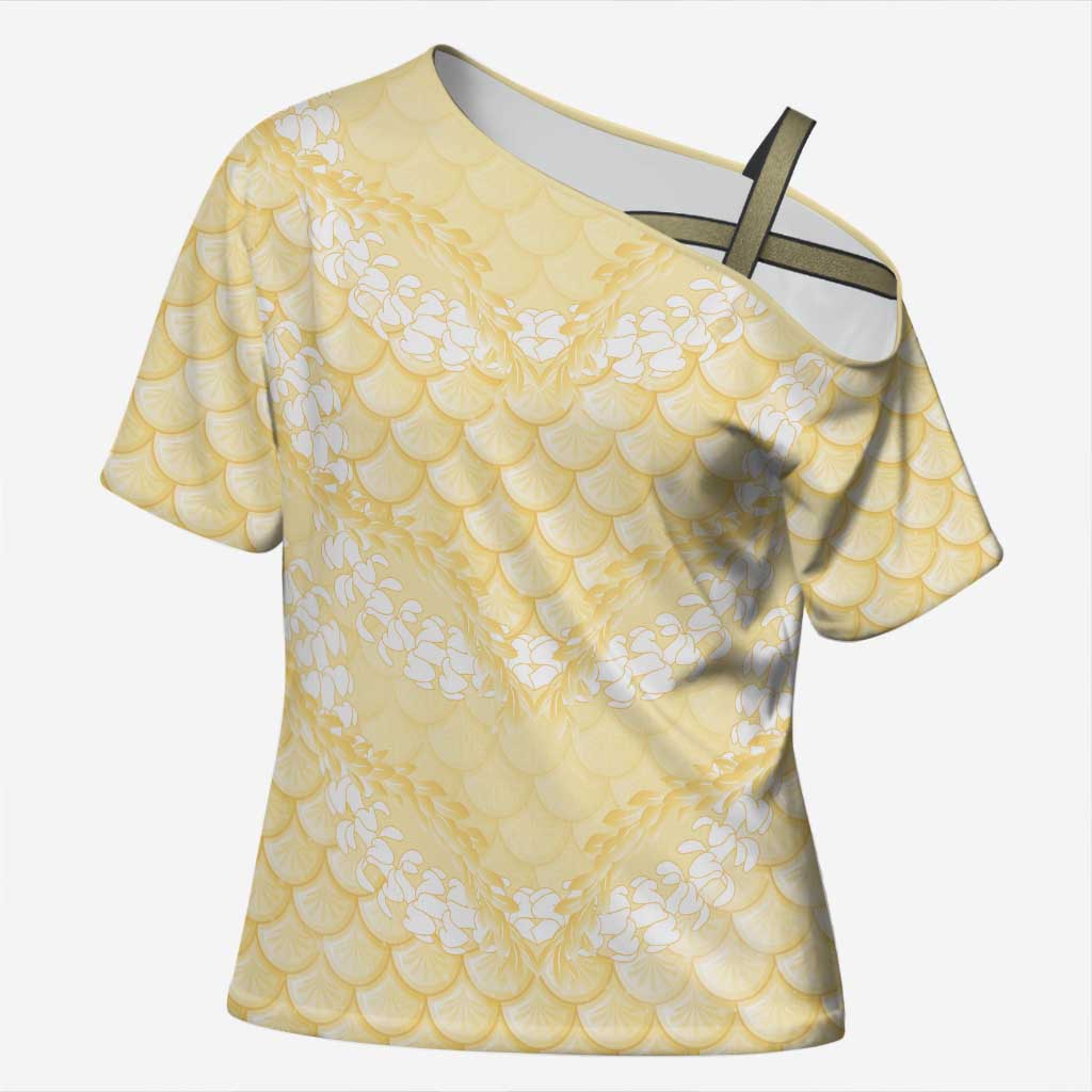 Pastel Yellow Mermaid Puakenikeni Maile Lei Cross Shoulder Shirt