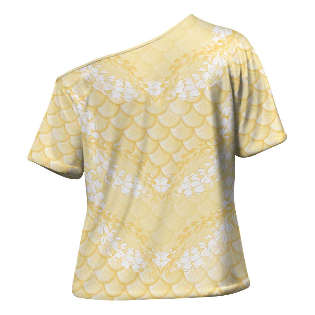 Pastel Yellow Mermaid Puakenikeni Maile Lei Cross Shoulder Shirt