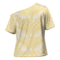 Pastel Yellow Mermaid Puakenikeni Maile Lei Cross Shoulder Shirt