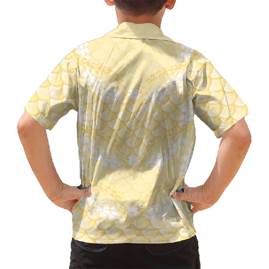 Pastel Yellow Mermaid Puakenikeni Maile Lei Family Matching Mermaid Dress and Hawaiian Shirt LT01 - Polynesian Pride