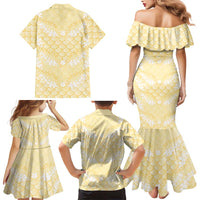 Pastel Yellow Mermaid Puakenikeni Maile Lei Family Matching Mermaid Dress and Hawaiian Shirt LT01 - Polynesian Pride