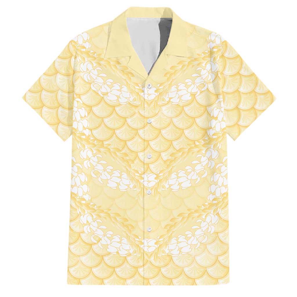 Pastel Yellow Mermaid Puakenikeni Maile Lei Family Matching Mermaid Dress and Hawaiian Shirt LT01 Dad's Shirt - Short Sleeve Yellow - Polynesian Pride