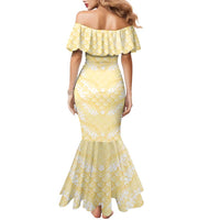 Pastel Yellow Mermaid Puakenikeni Maile Lei Family Matching Mermaid Dress and Hawaiian Shirt LT01 - Polynesian Pride