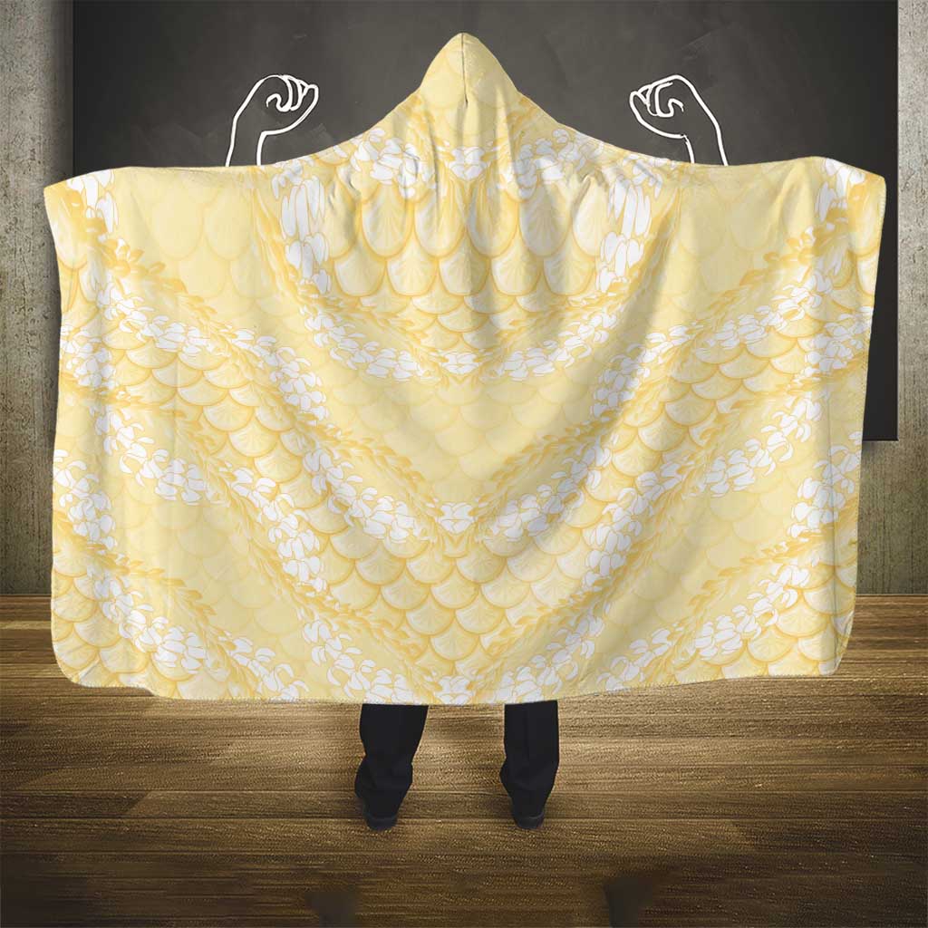 Pastel Yellow Mermaid Puakenikeni Maile Lei Hooded Blanket