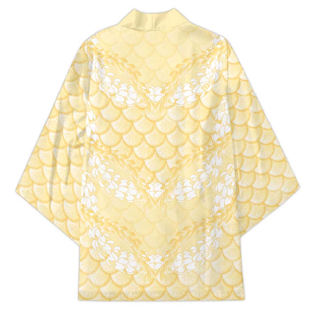 Pastel Yellow Mermaid Puakenikeni Maile Lei Kimono