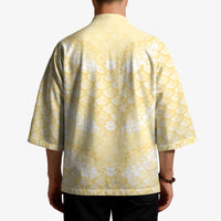 Pastel Yellow Mermaid Puakenikeni Maile Lei Kimono