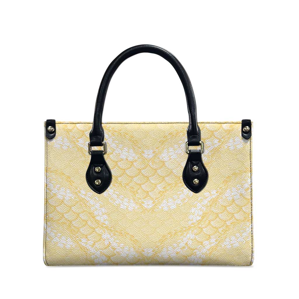 Pastel Yellow Mermaid Puakenikeni Maile Lei Leather Bag