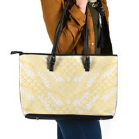 Pastel Yellow Mermaid Puakenikeni Maile Lei Leather Tote Bag