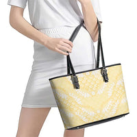 Pastel Yellow Mermaid Puakenikeni Maile Lei Leather Tote Bag