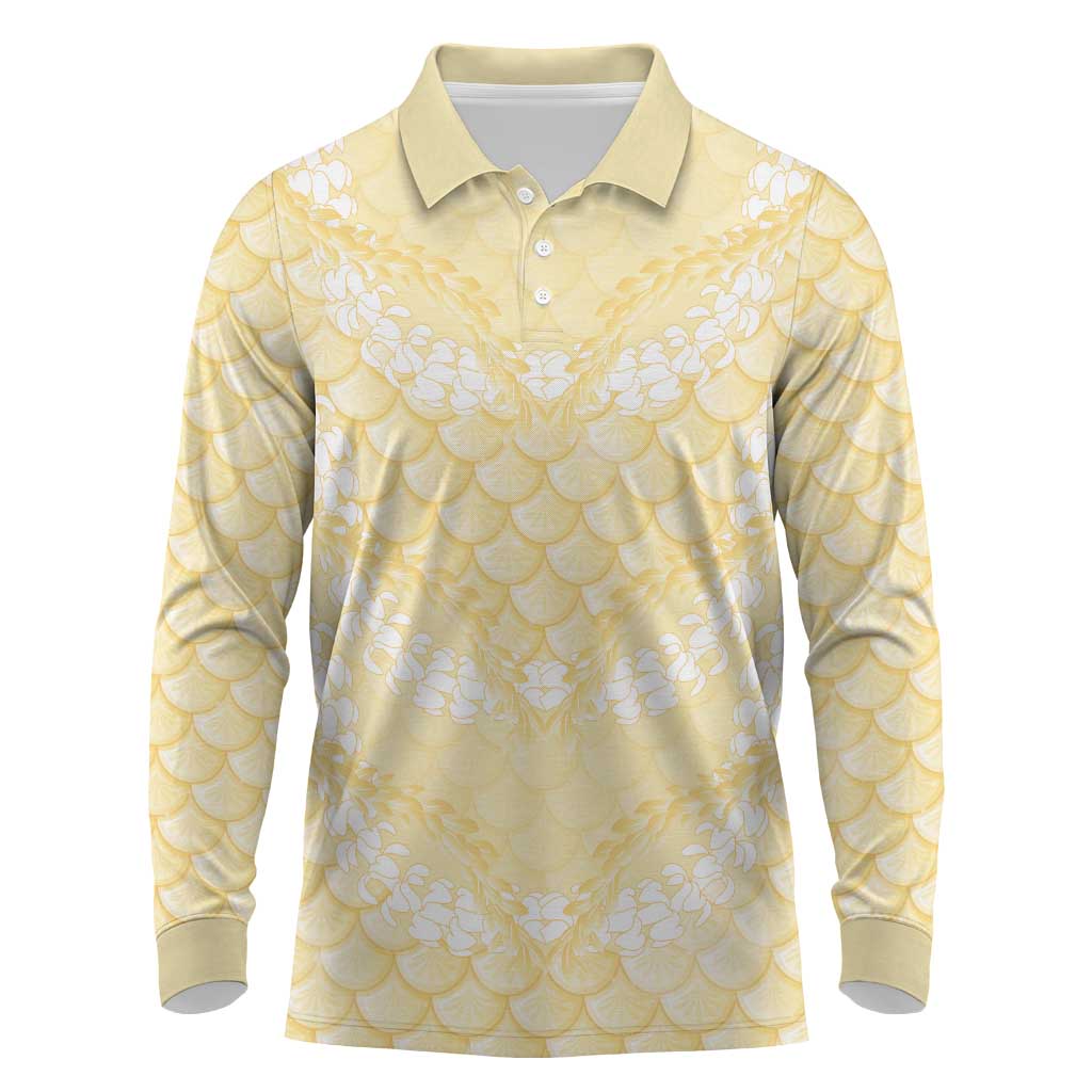 Pastel Yellow Mermaid Puakenikeni Maile Lei Long Sleeve Polo Shirt