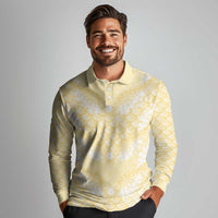 Pastel Yellow Mermaid Puakenikeni Maile Lei Long Sleeve Polo Shirt
