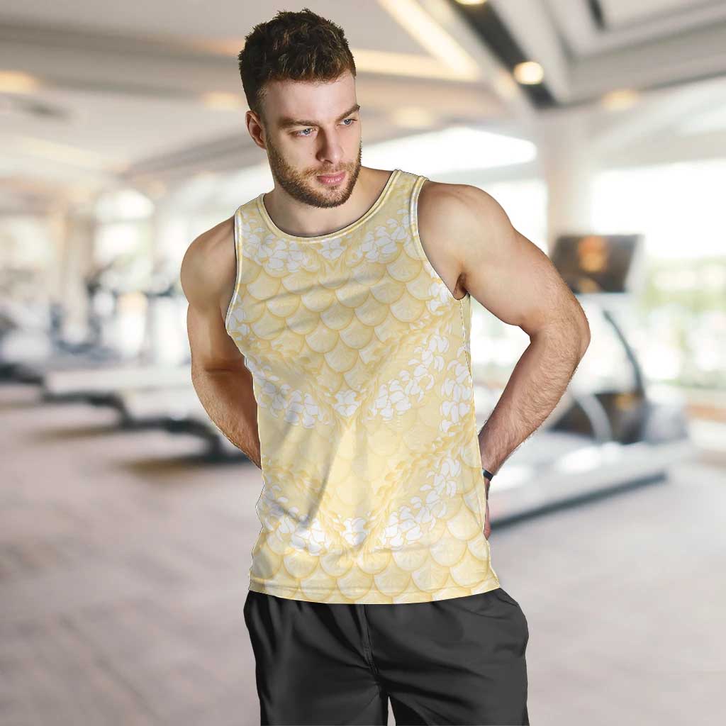 Pastel Yellow Mermaid Puakenikeni Maile Lei Men Tank Top LT01 Yellow - Polynesian Pride