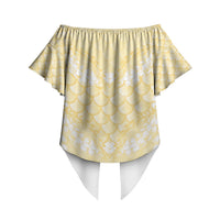 Pastel Yellow Mermaid Puakenikeni Maile Lei Off Shoulder Wrap Waist Top LT01 - Polynesian Pride