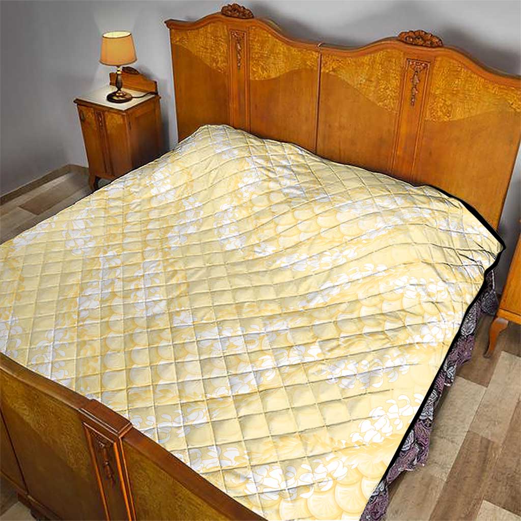 Pastel Yellow Mermaid Puakenikeni Maile Lei Quilt