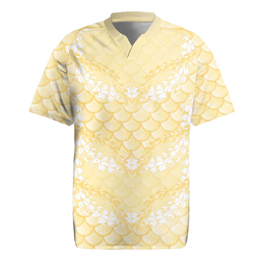 Pastel Yellow Mermaid Puakenikeni Maile Lei Rugby Jersey