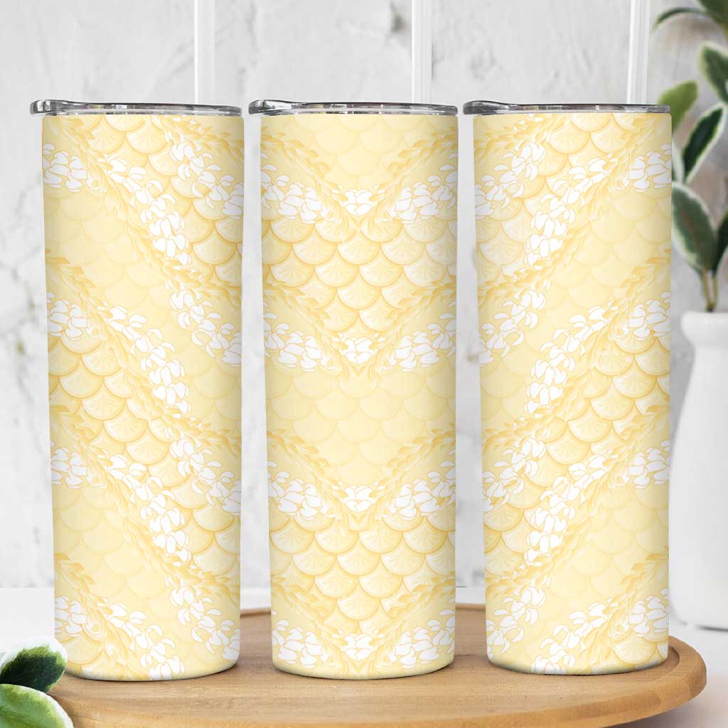 Pastel Yellow Mermaid Puakenikeni Maile Lei Skinny Tumbler