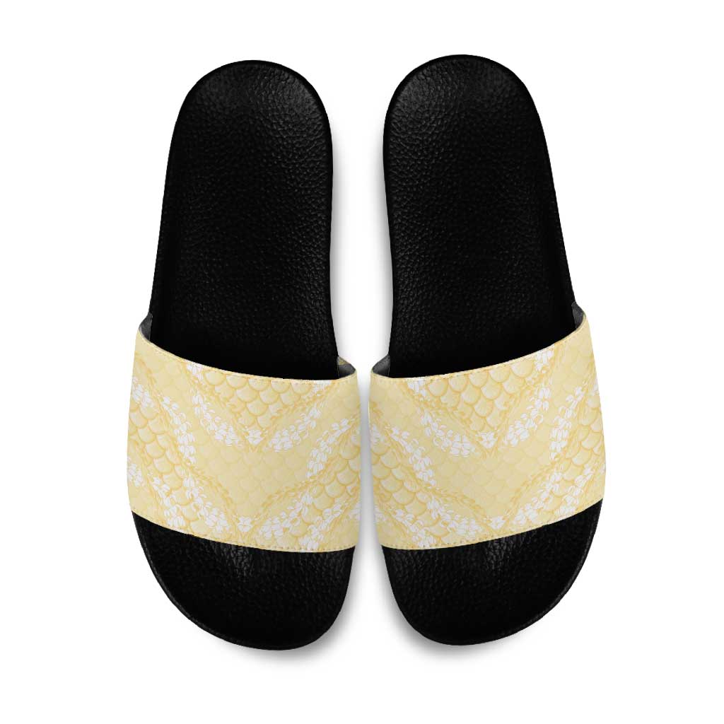 Pastel Yellow Mermaid Puakenikeni Maile Lei Slide Sandals LT01 Yellow - Polynesian Pride