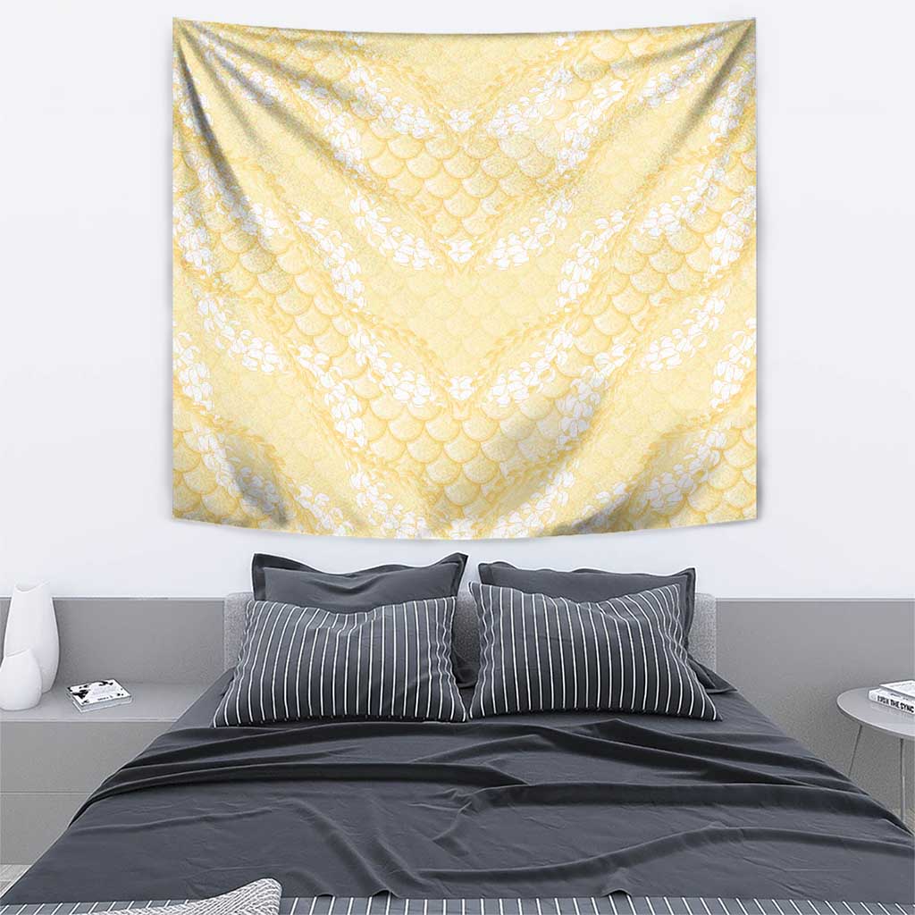 Pastel Yellow Mermaid Puakenikeni Maile Lei Tapestry