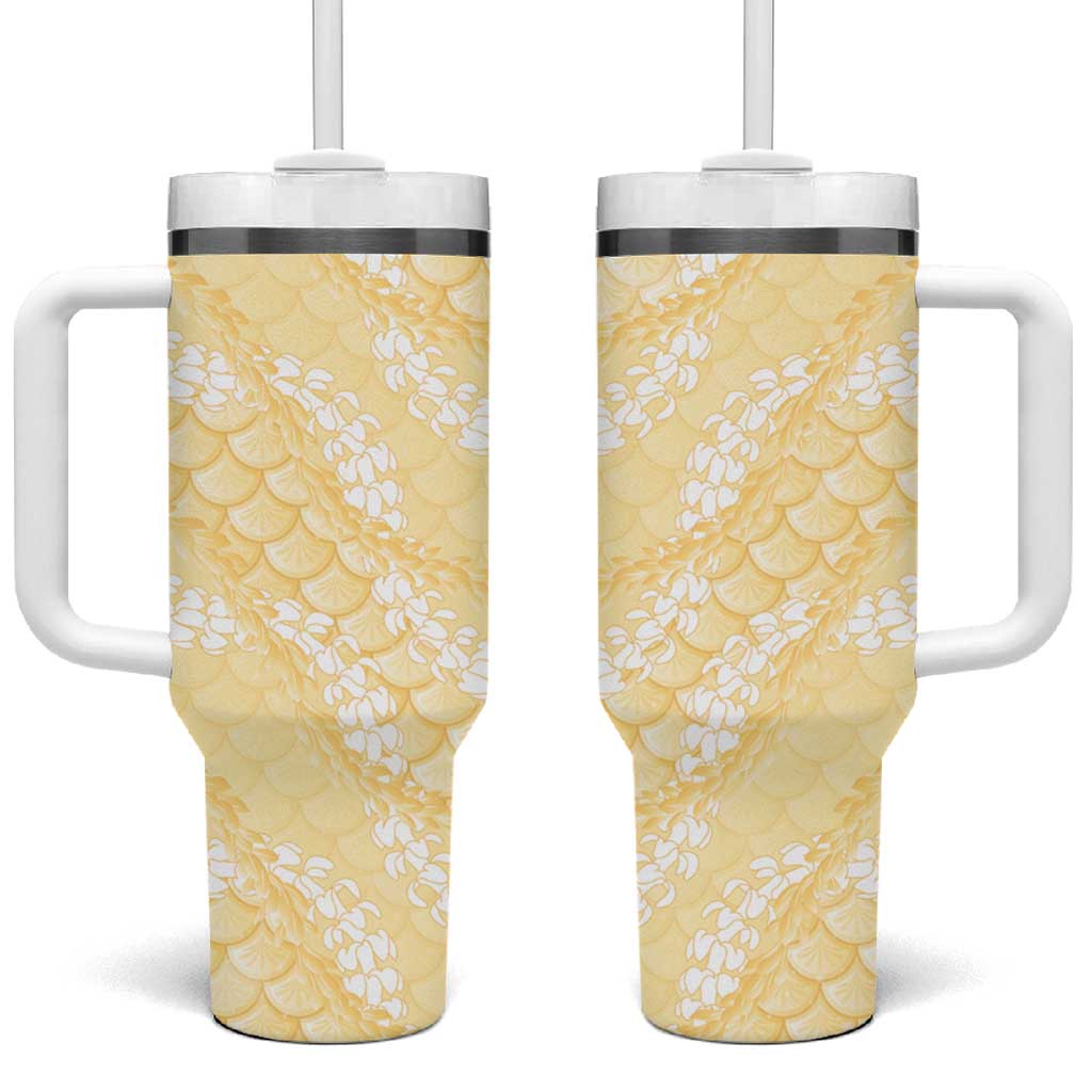 Pastel Yellow Mermaid Puakenikeni Maile Lei Tumbler With Handle LT01 One Size: 40 oz Yellow - Polynesian Pride