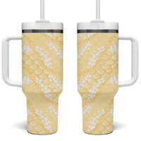 Pastel Yellow Mermaid Puakenikeni Maile Lei Tumbler With Handle LT01 One Size: 40 oz Yellow - Polynesian Pride