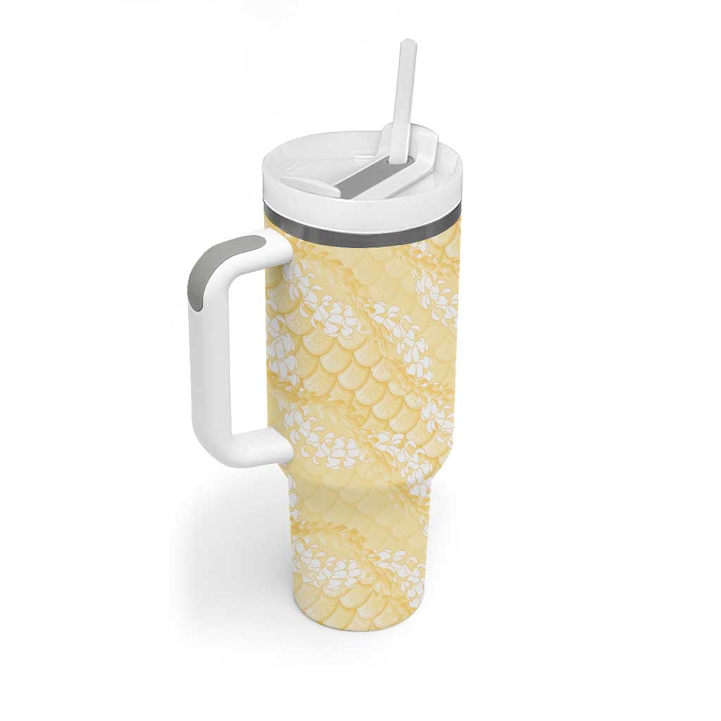Pastel Yellow Mermaid Puakenikeni Maile Lei Tumbler With Handle LT01 - Polynesian Pride