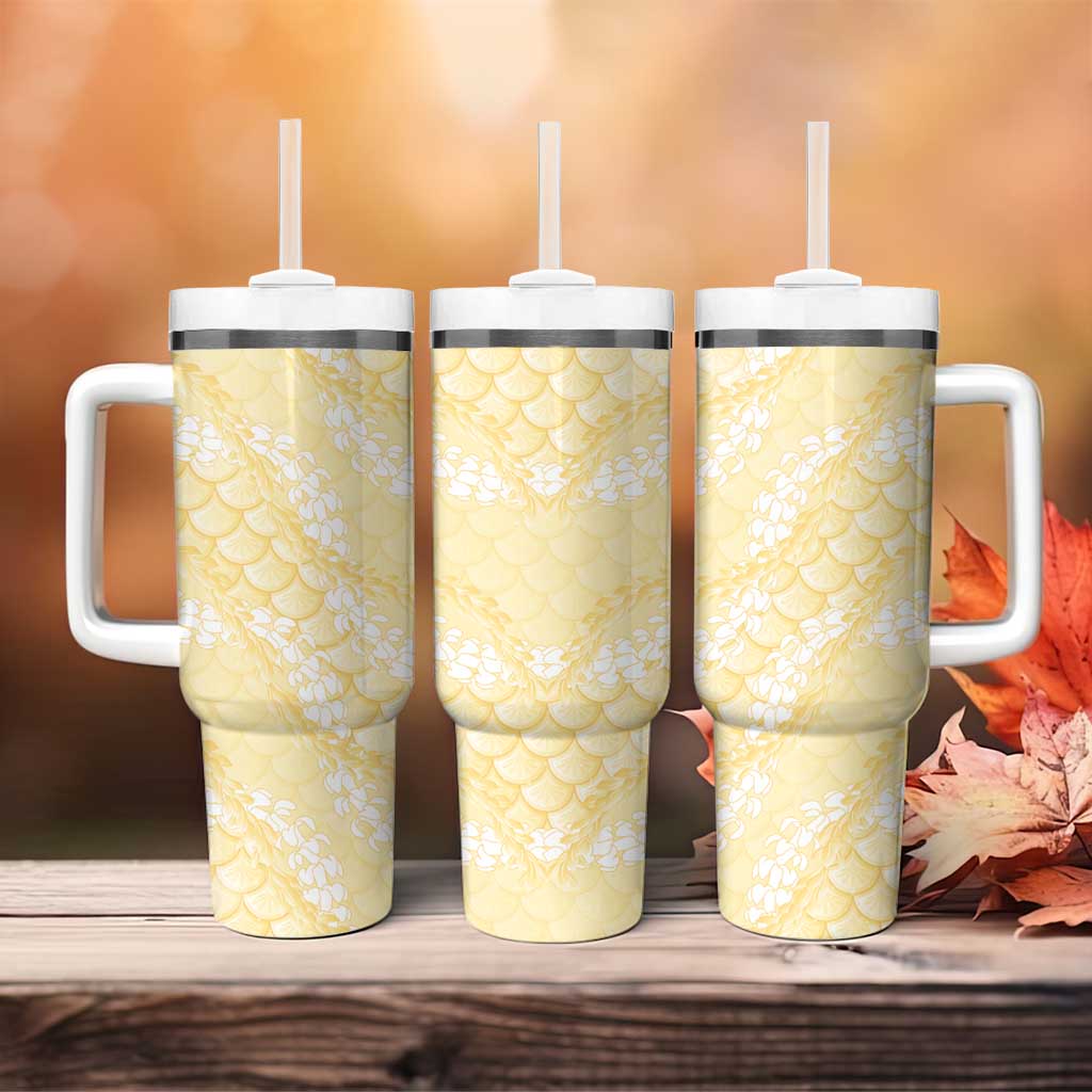 Pastel Yellow Mermaid Puakenikeni Maile Lei Tumbler With Handle LT01 - Polynesian Pride