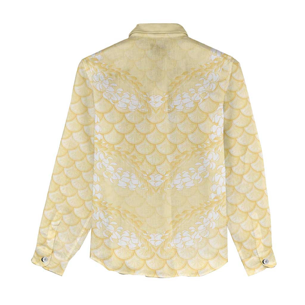 Pastel Yellow Mermaid Puakenikeni Maile Lei Women Casual Shirt
