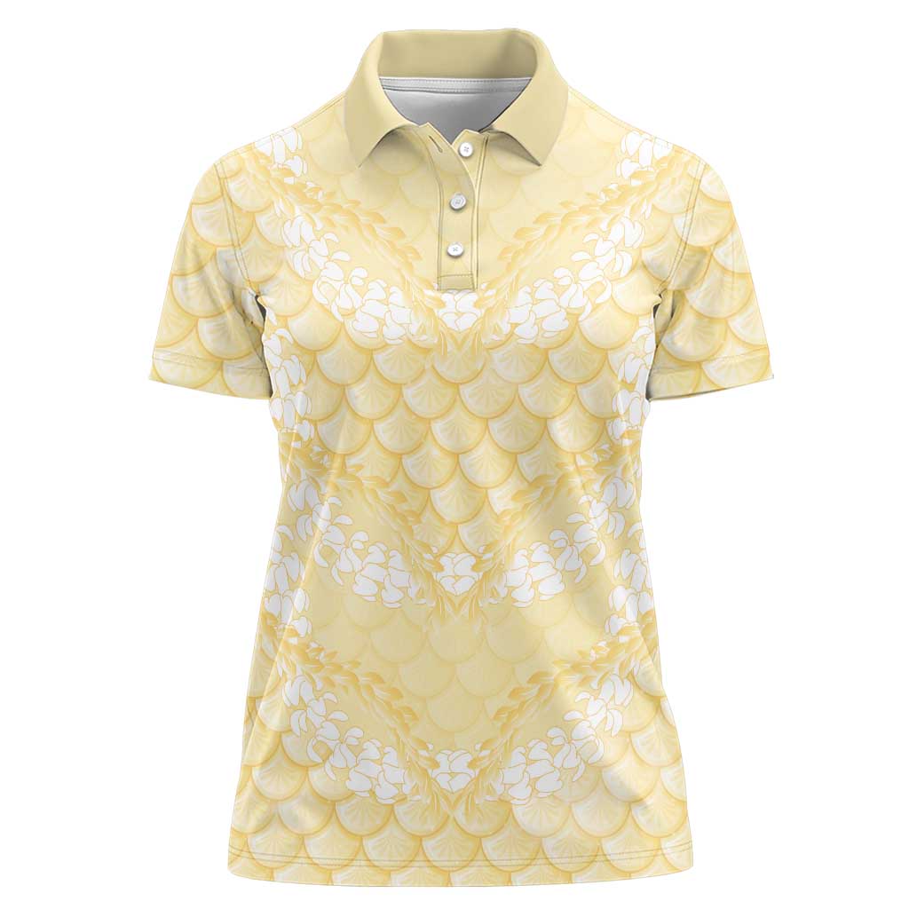 Pastel Yellow Mermaid Puakenikeni Maile Lei Women Polo Shirt